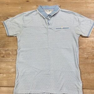 Denim & Flower Small Light Blue & White Geometric Diamond Patterned Polo Shirt